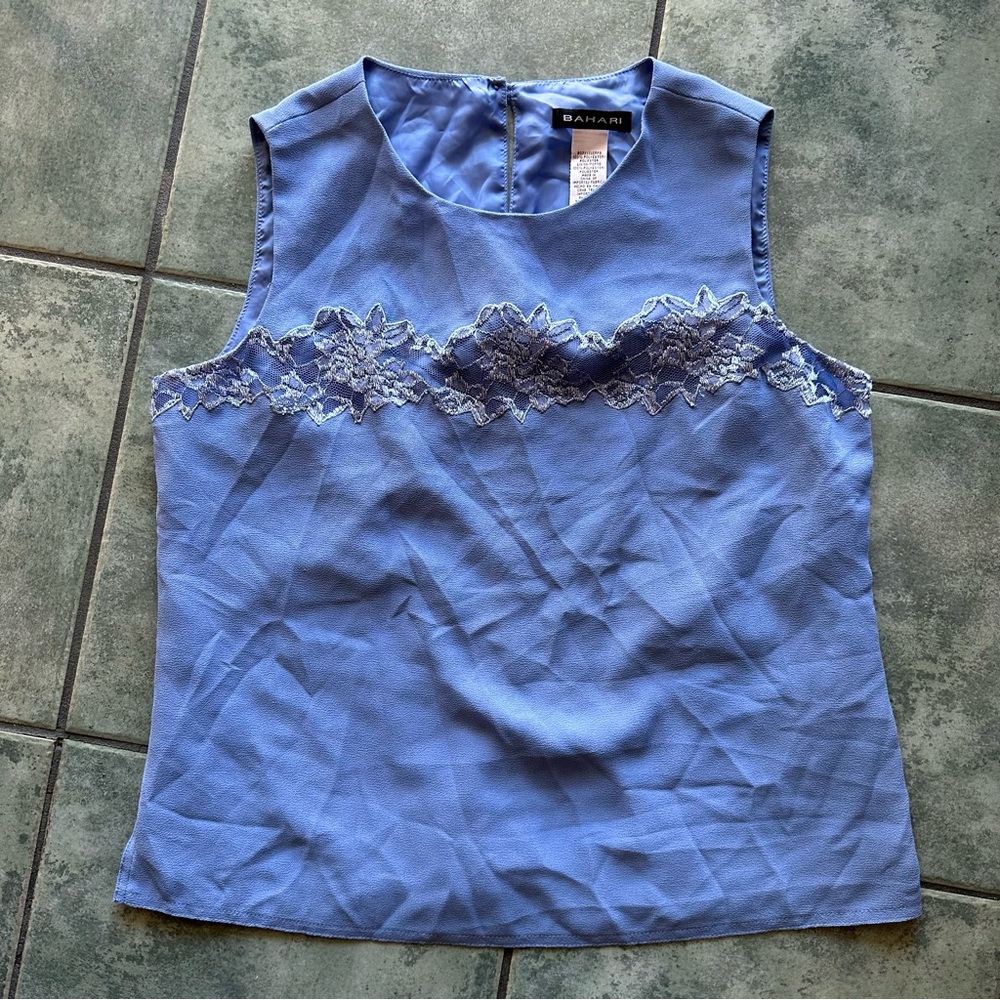 VTG Light Blue Floral Lace Sleeveless Blouse